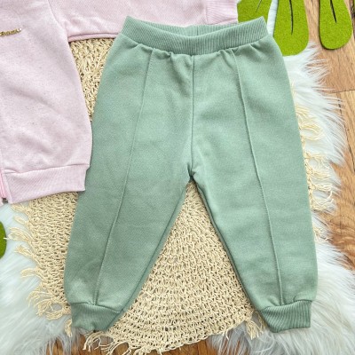  Conj. Jaqueta de Linho com Flores nas Mangas e Calça de Moletom - Rosa e Verde